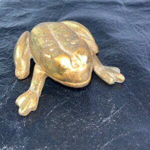 Solid Brass Frog Paperweight Trinket Holder Decor Figurine Sing Top India